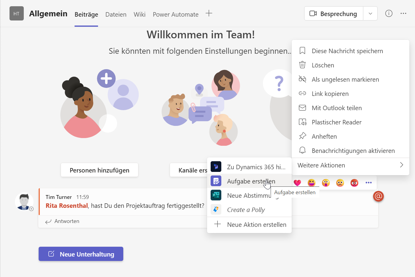 Microsoft Planner Aufgaben aus Microsoft Teams Chat erstellen