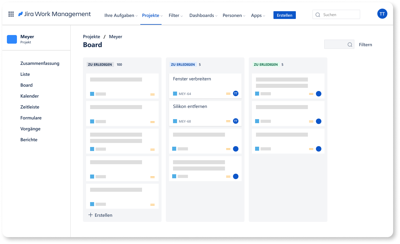 Selecting a work item on a Jira board