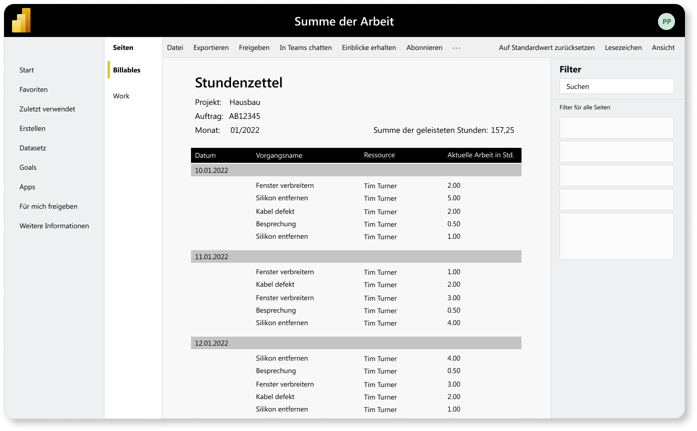 Timesheet evaluation in Power BI