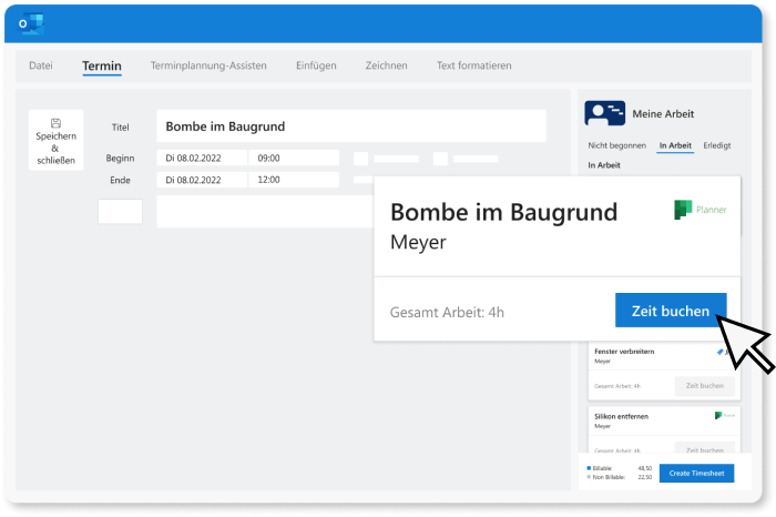 Time tracking for Microsoft Planner tasks in the Outlook calendar