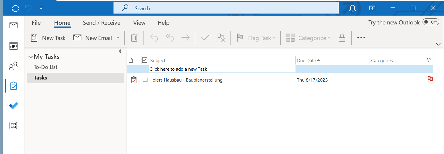 MS Project tasks shown in the Outlook task list