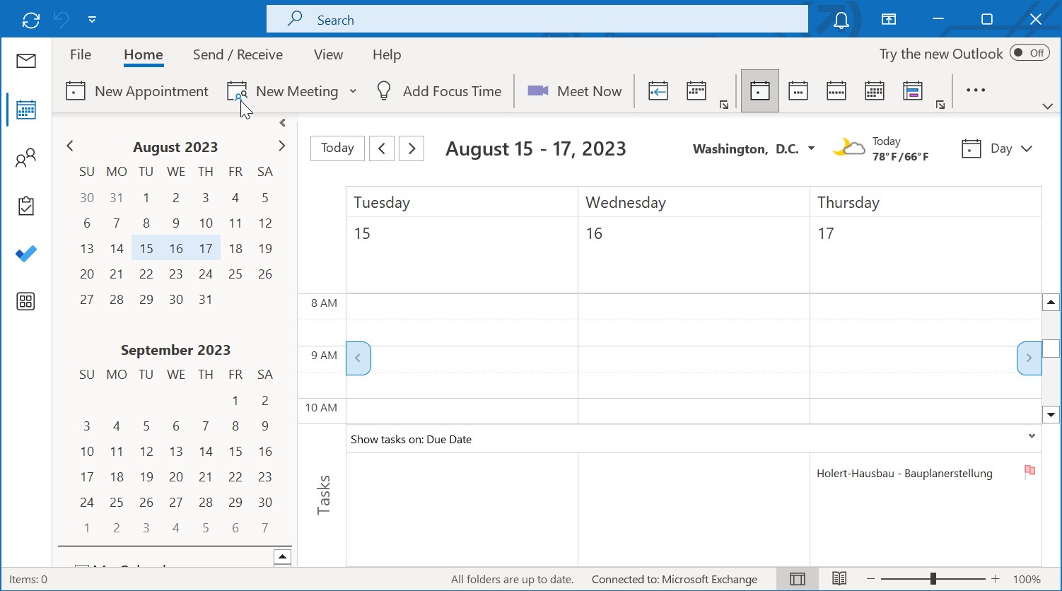 MS Project tasks shown in the Outlook calendar